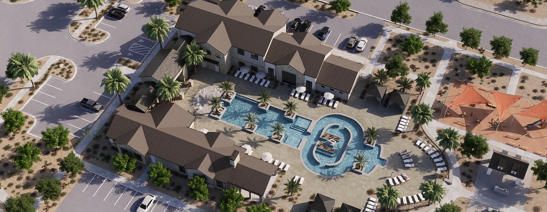 a high angle view of an apartment complex