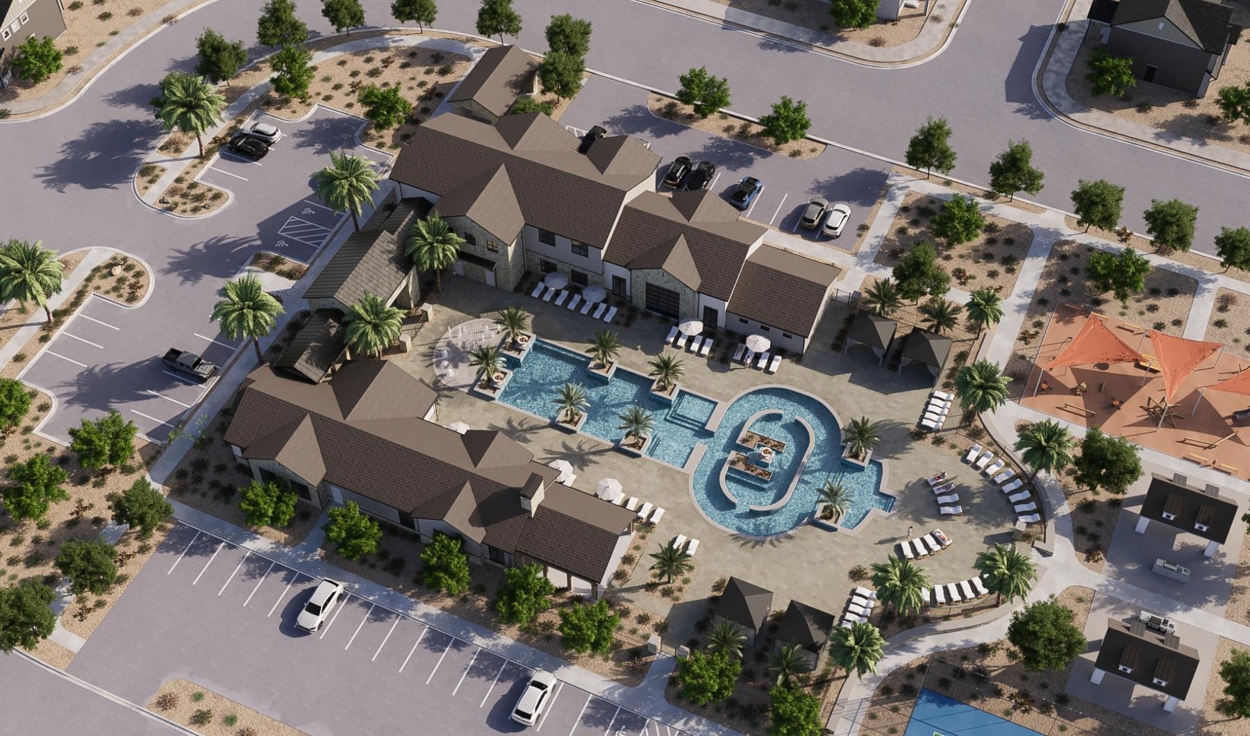 a high angle view of an apartment complex